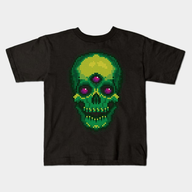 Fuse Bead Visionary Skull - Green Kids T-Shirt by SideShowDesign